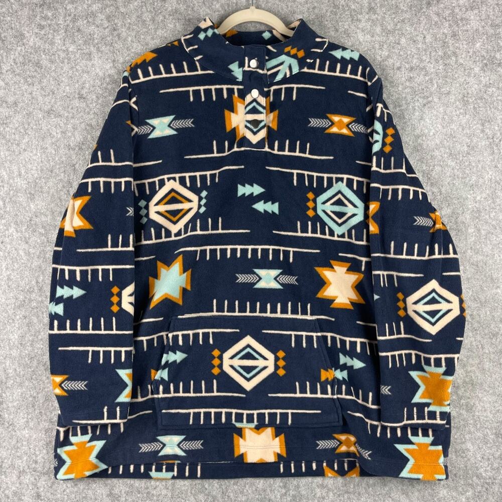 Susan Graver Weekend Fleece Pullover Womens 2X Geometric Pocket Aztec Tribal